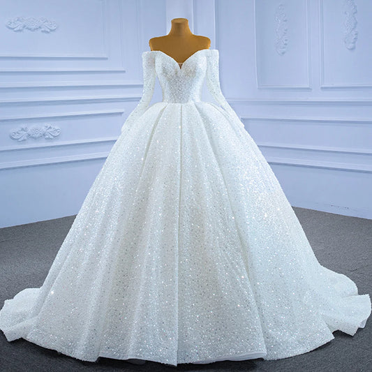Pearls Sequins Ball Gown Wedding Dress