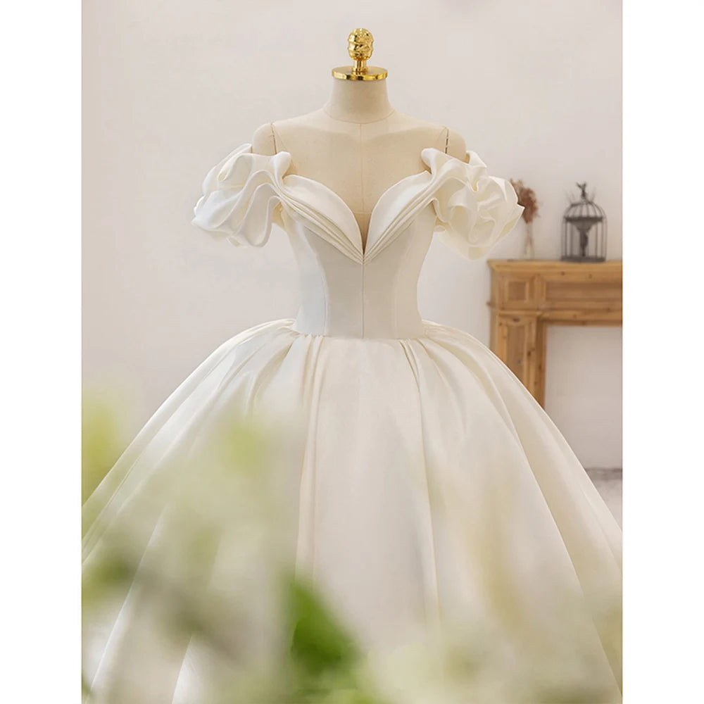 Off The Shoulder Satin Ball Gown Wedding Dress