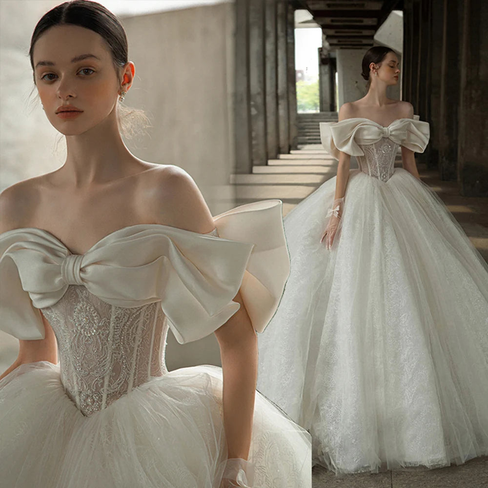 Satin Bow Shiny Ball Gown