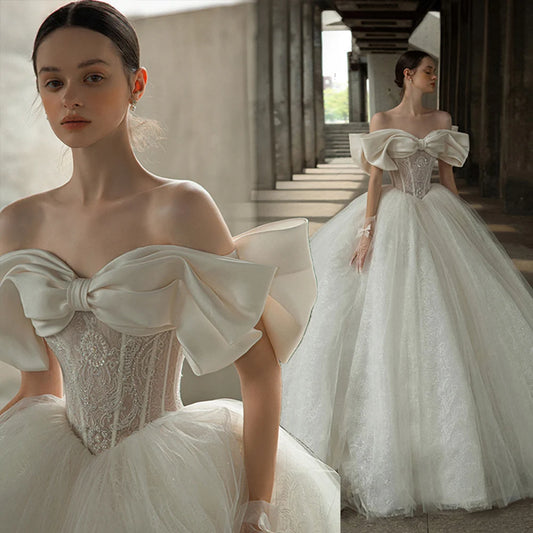 Satin Bow Shiny Ball Gown