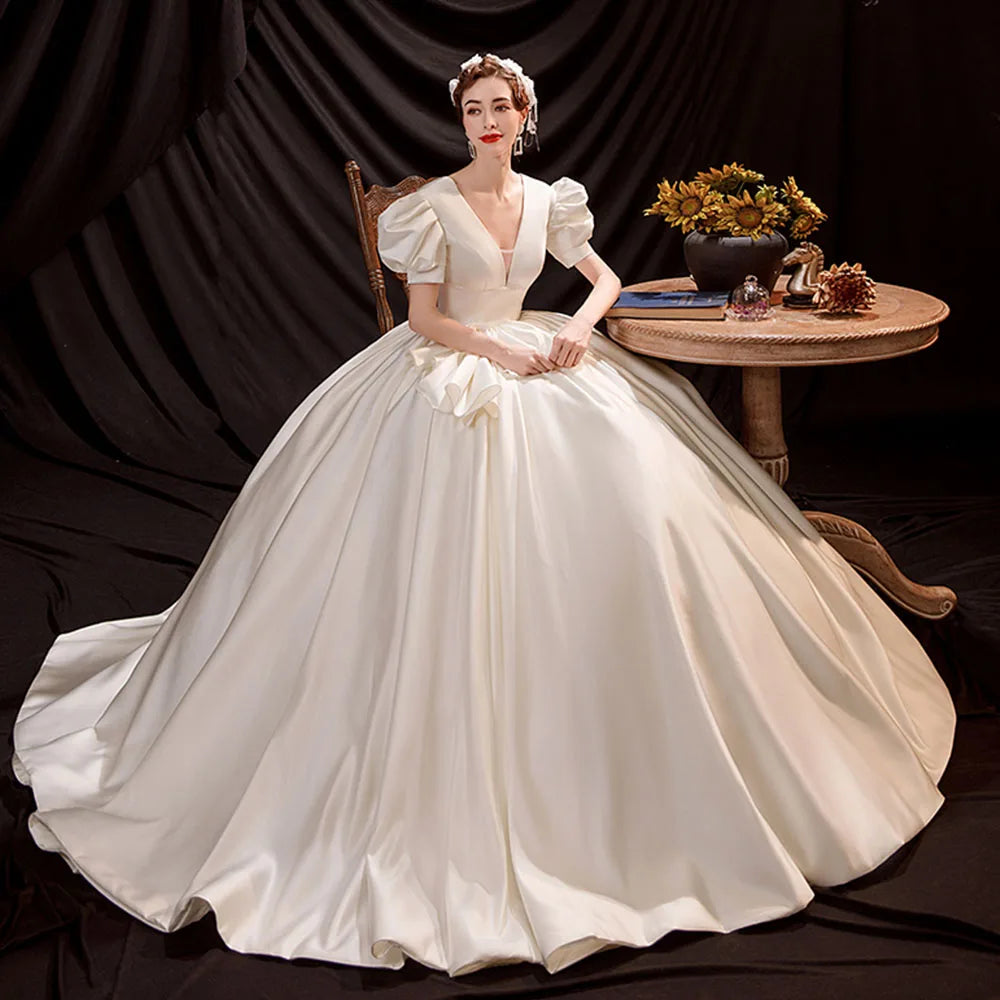 Bow Satin Ball Gown Wedding Dress