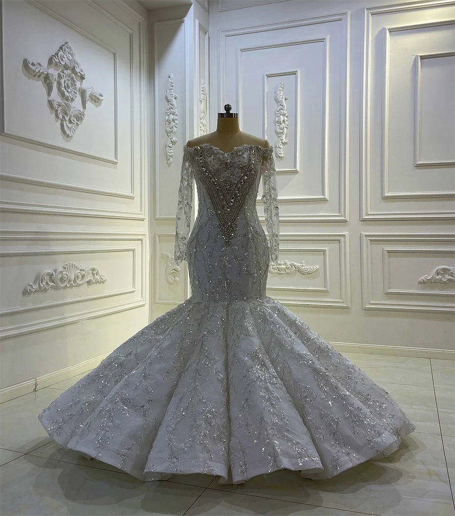 Off The Shoulder Full Sequin Lace Dress