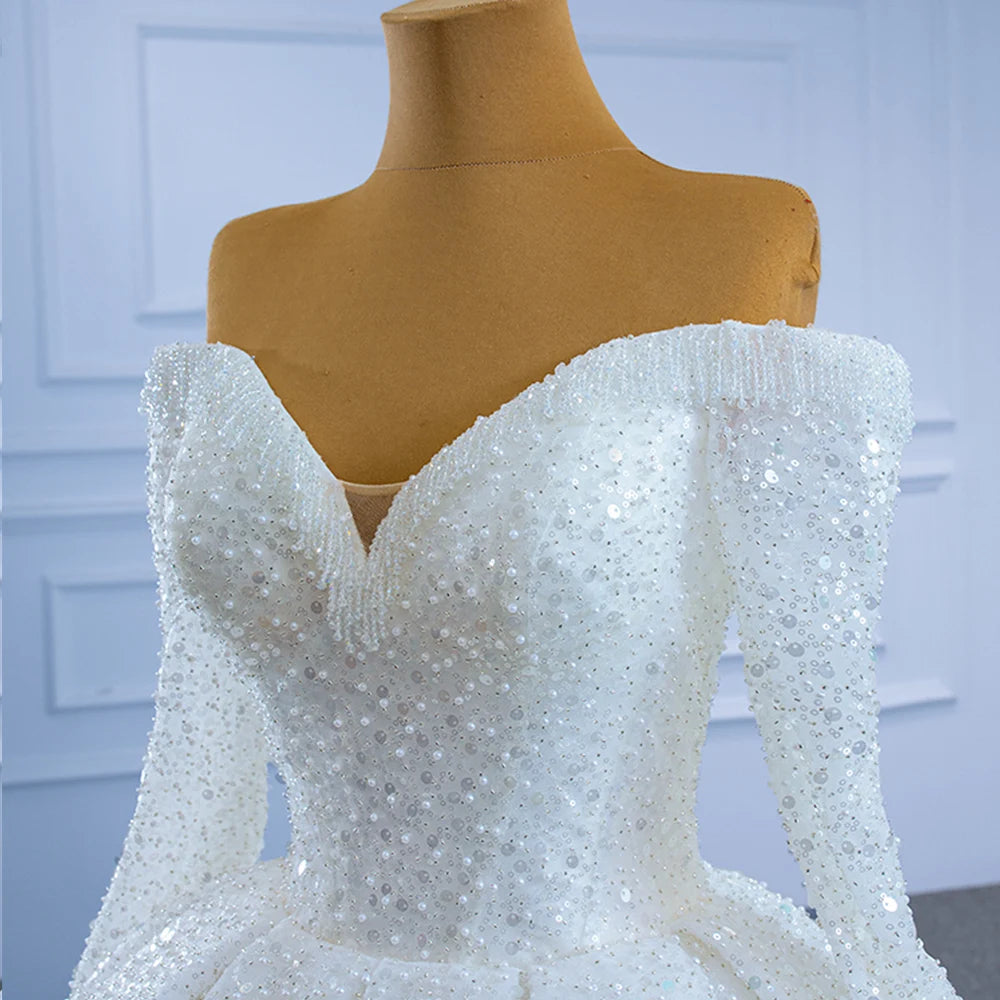 Pearls Sequins Ball Gown Wedding Dress