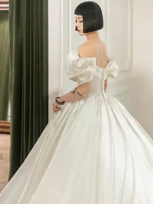 Off The Shoulder Satin Ball Gown Wedding Dress