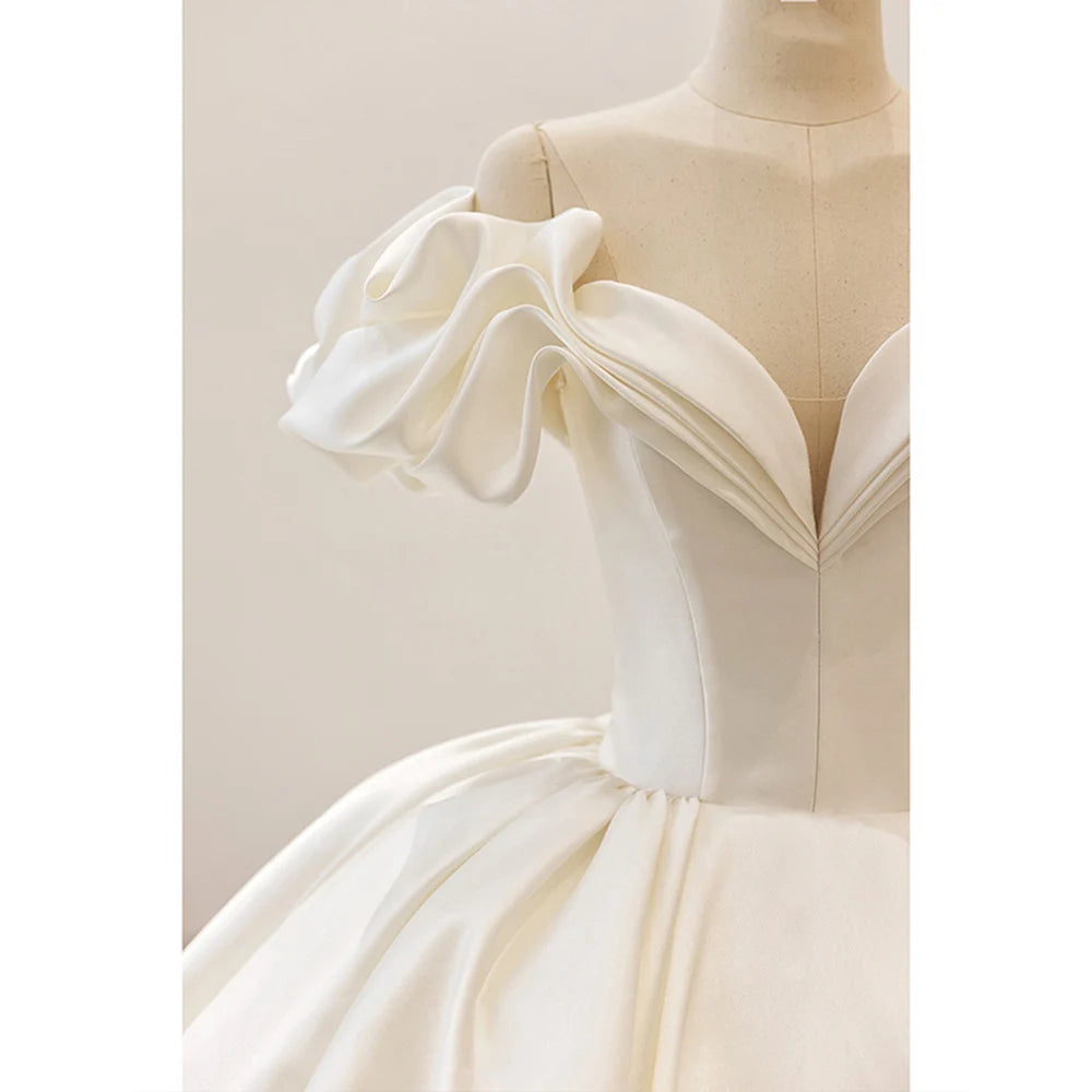 Off The Shoulder Satin Ball Gown Wedding Dress