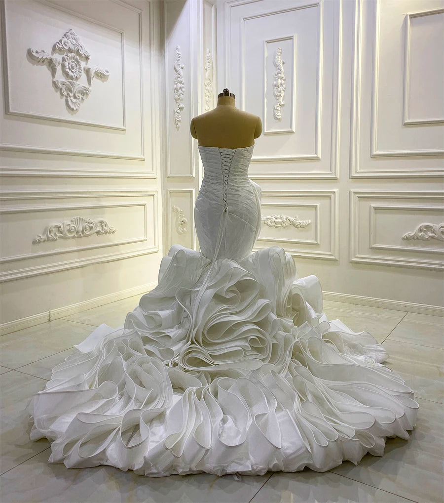 Strapless Pleated Mermaid African Wedding Dress
