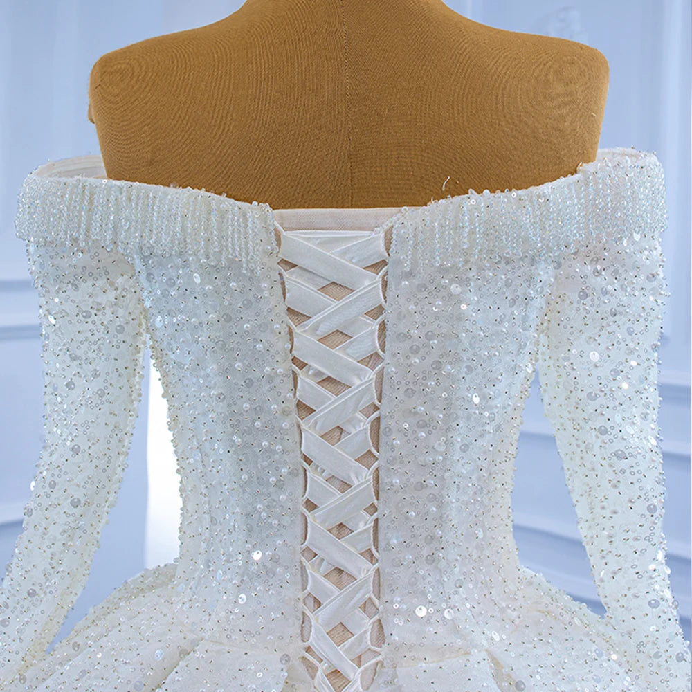 Pearls Sequins Ball Gown Wedding Dress