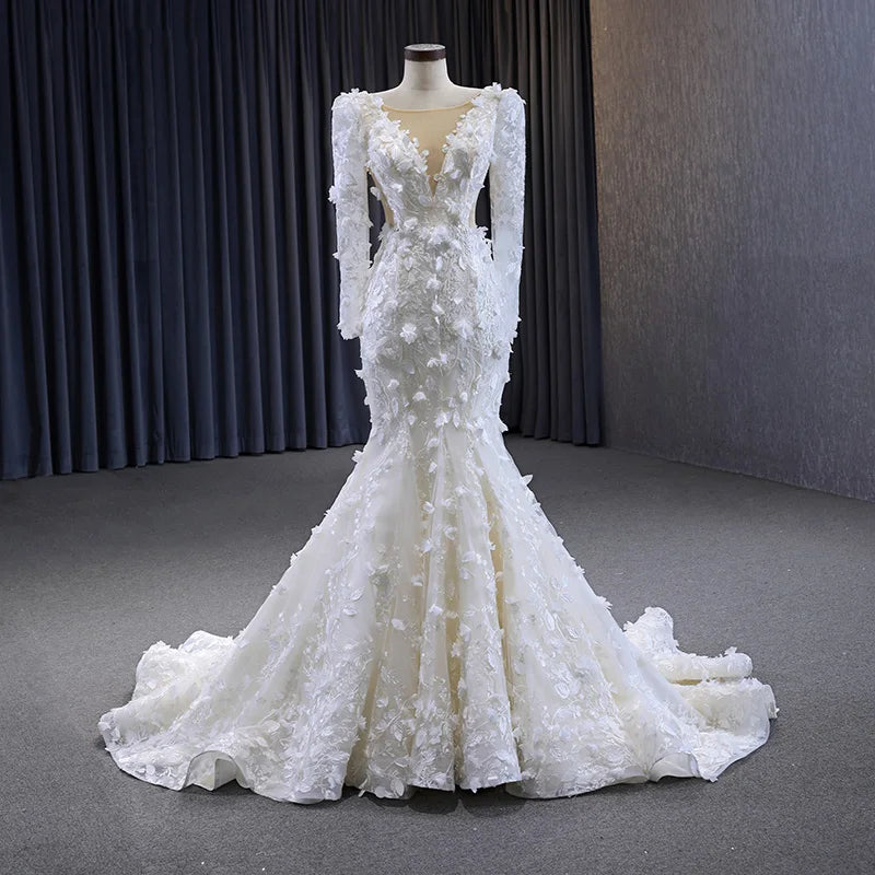 long Tulle Long Sleeve wedding dress