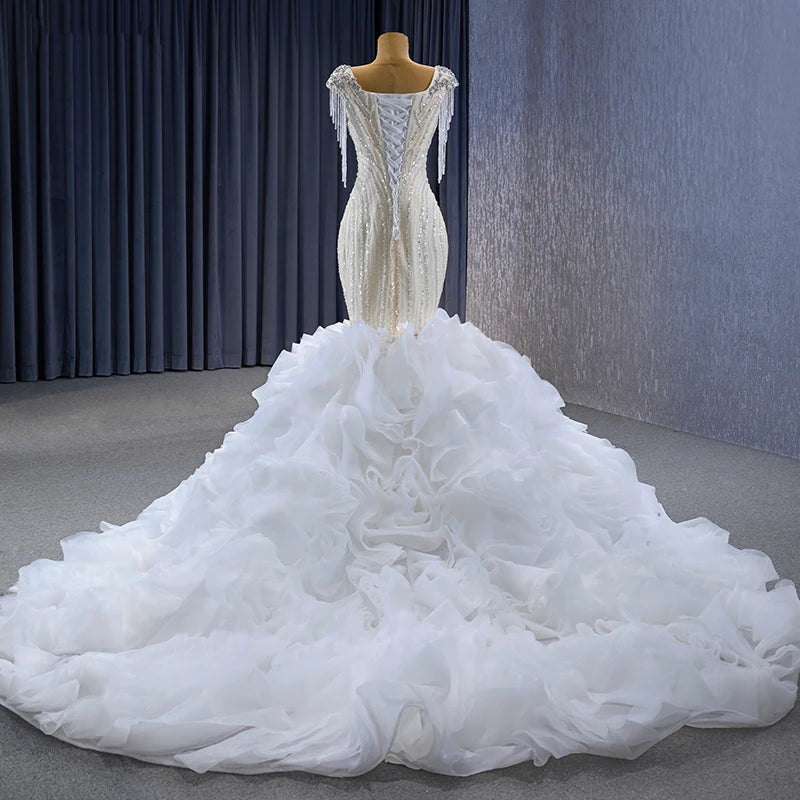 Elegant Wedding ruffled organza Mermaid 2 in 1 Detachable