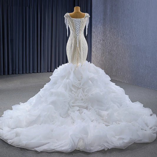 Elegant Wedding ruffled organza Mermaid 2 in 1 Detachable