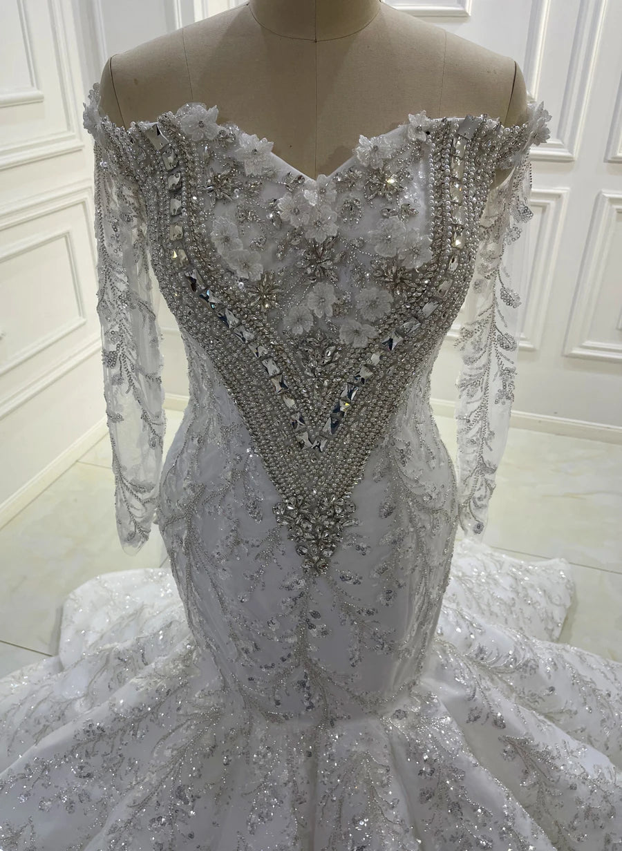 Off The Shoulder Full Sequin Lace Dress