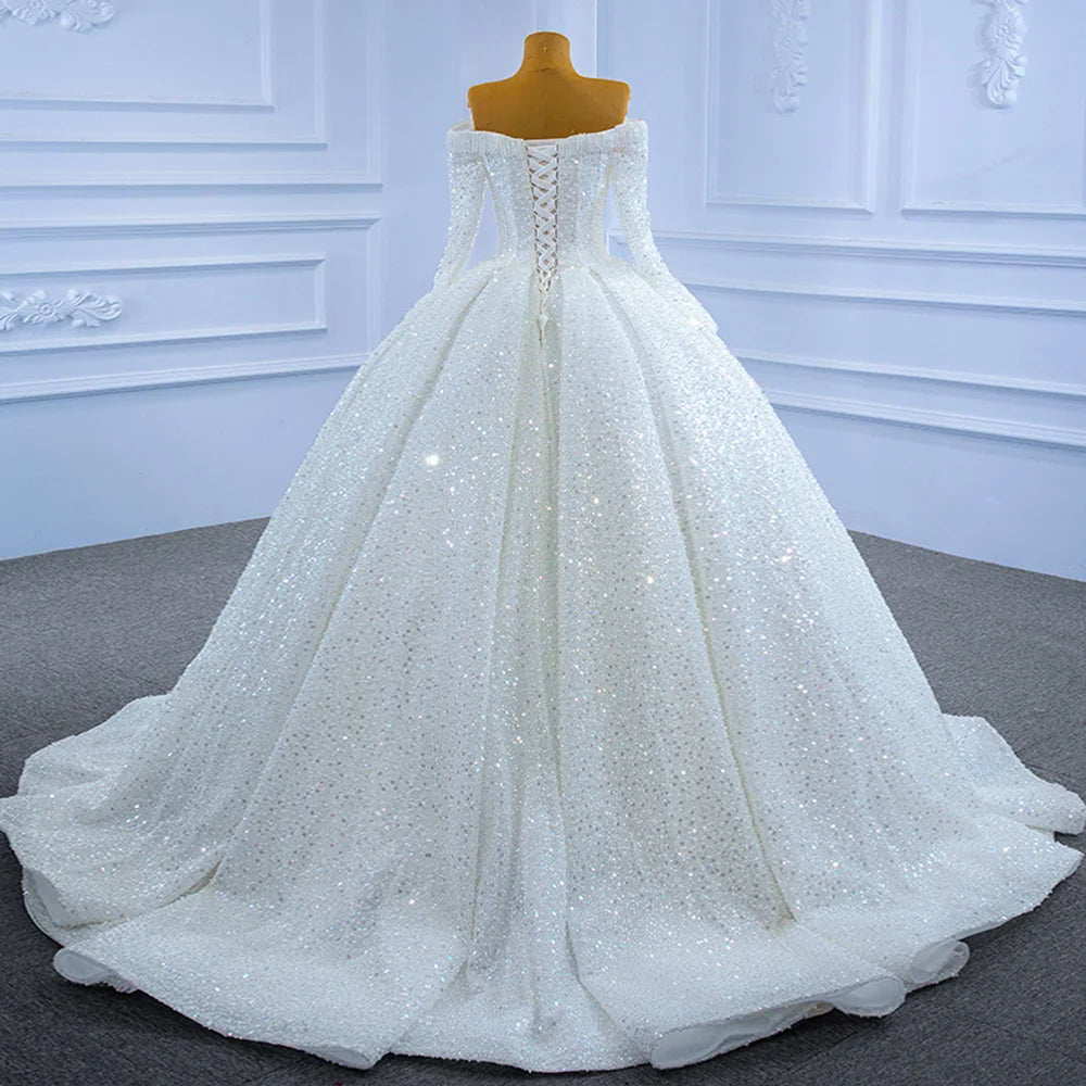Pearls Sequins Ball Gown Wedding Dress