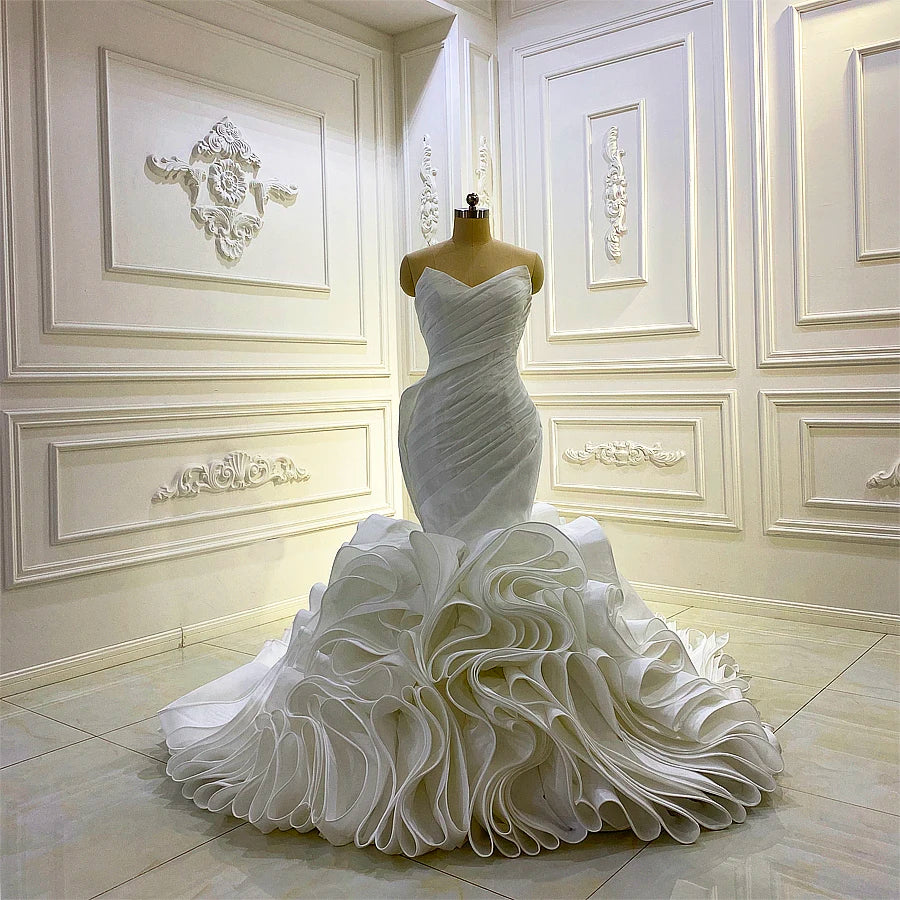Strapless Pleated Mermaid African Wedding Dress