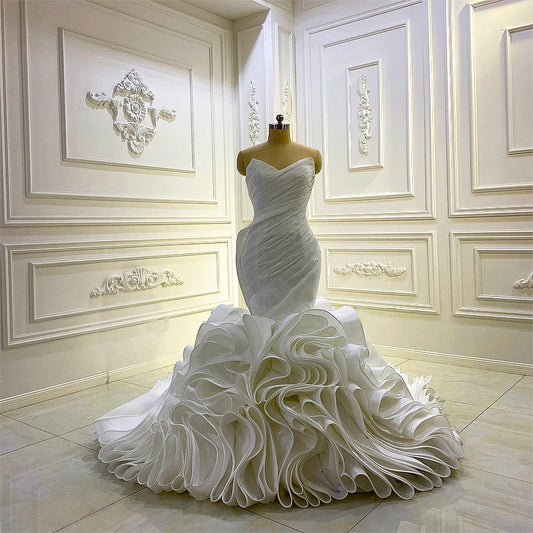 Strapless Pleated Mermaid African Wedding Dress