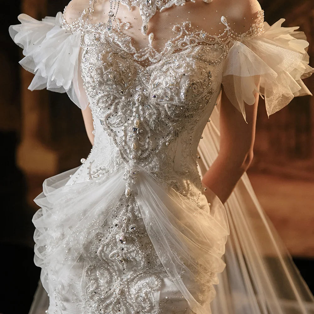 Exquisite Luxury Mermaid High Neck Short wedding gown