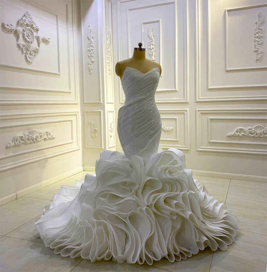 Strapless Pleated Mermaid African Wedding Dress
