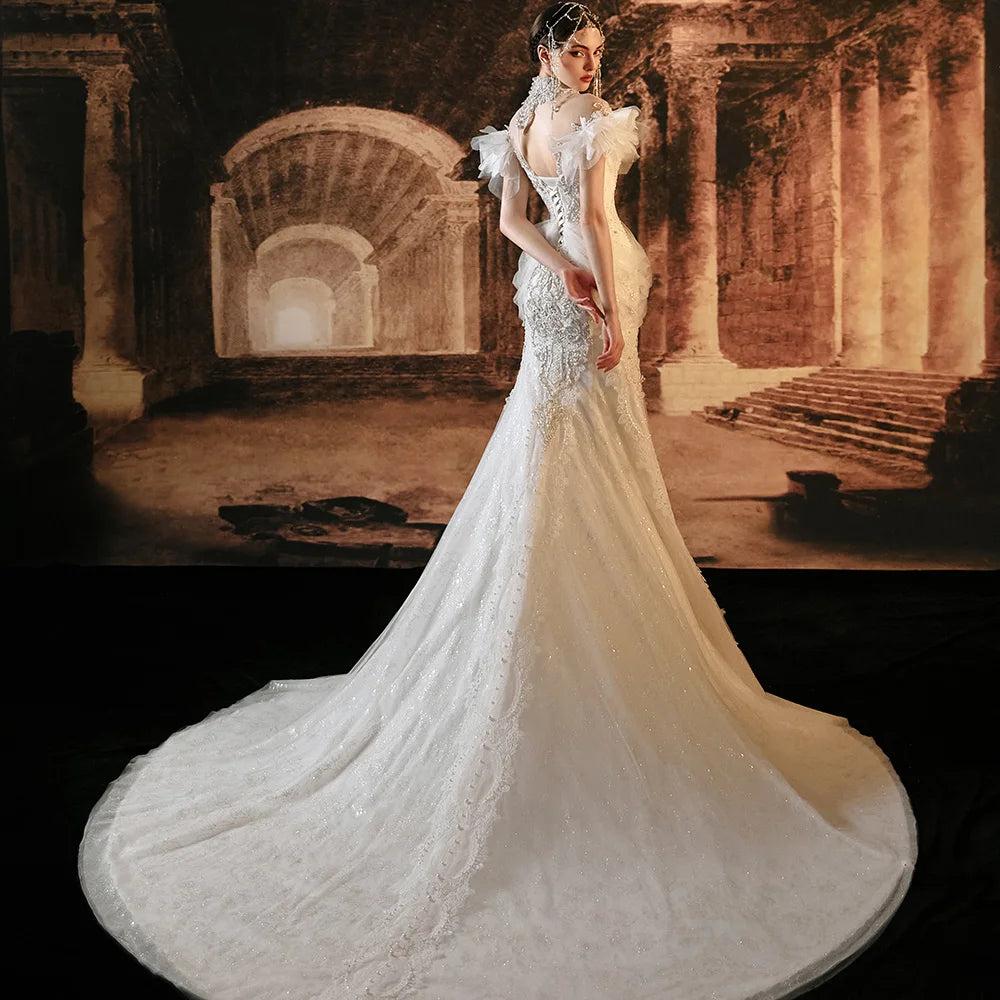 Exquisite Luxury Mermaid High Neck Short wedding gown