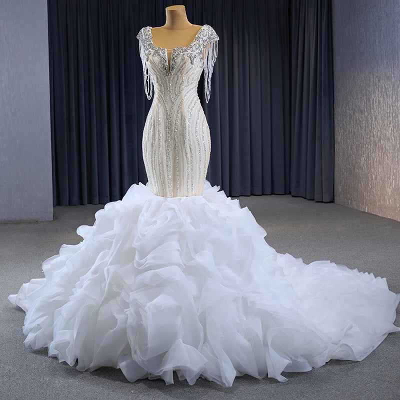 Elegant Wedding ruffled organza Mermaid 2 in 1 Detachable