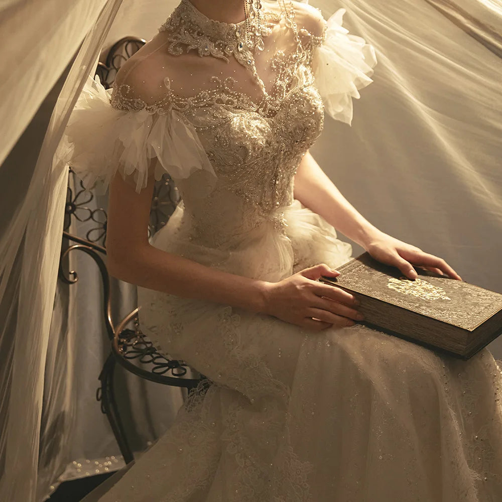 Exquisite Luxury Mermaid High Neck Short wedding gown