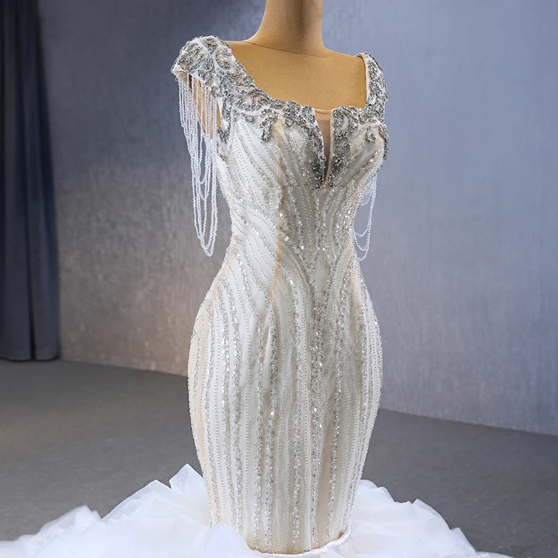 Elegant Wedding ruffled organza Mermaid 2 in 1 Detachable