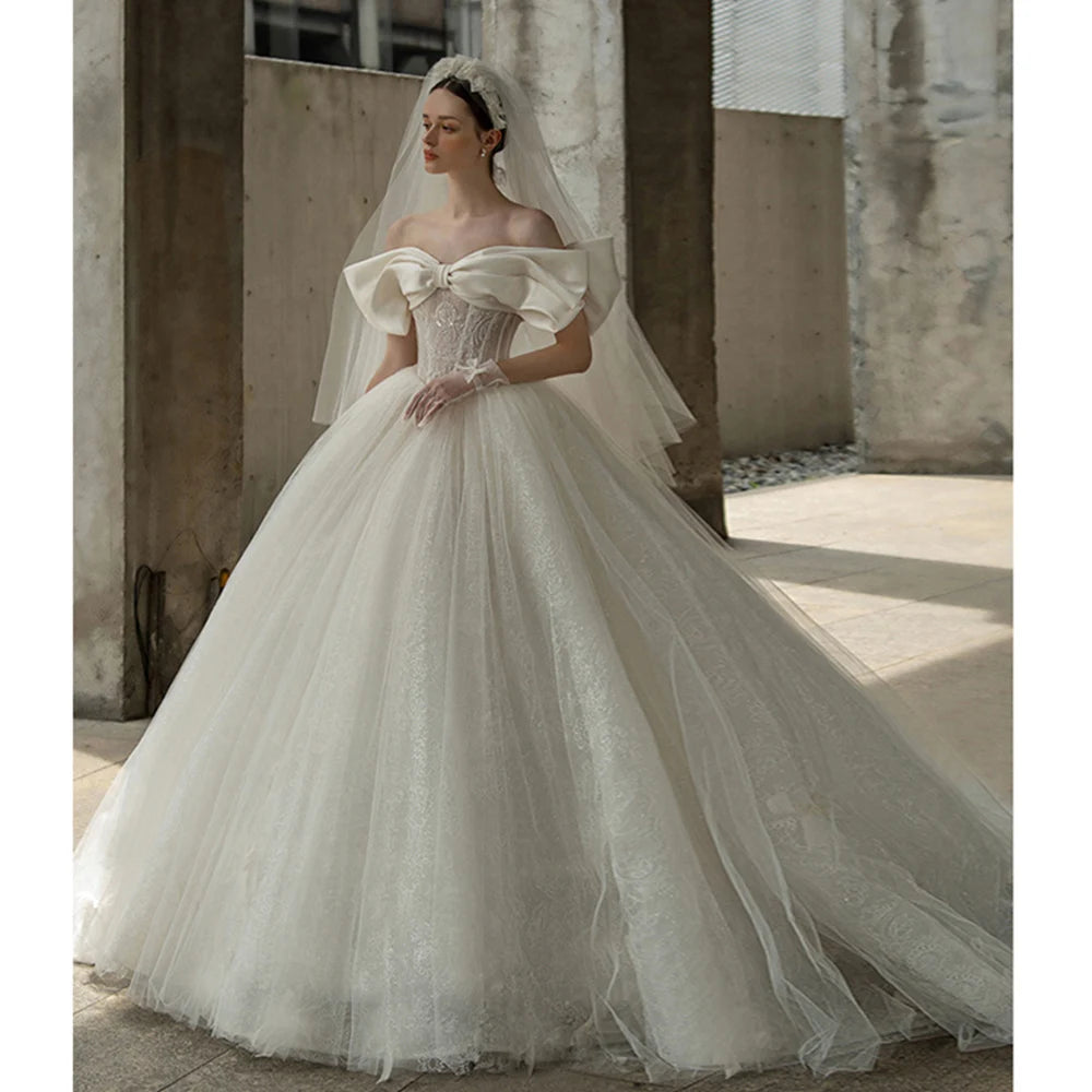 Satin Bow Shiny Ball Gown
