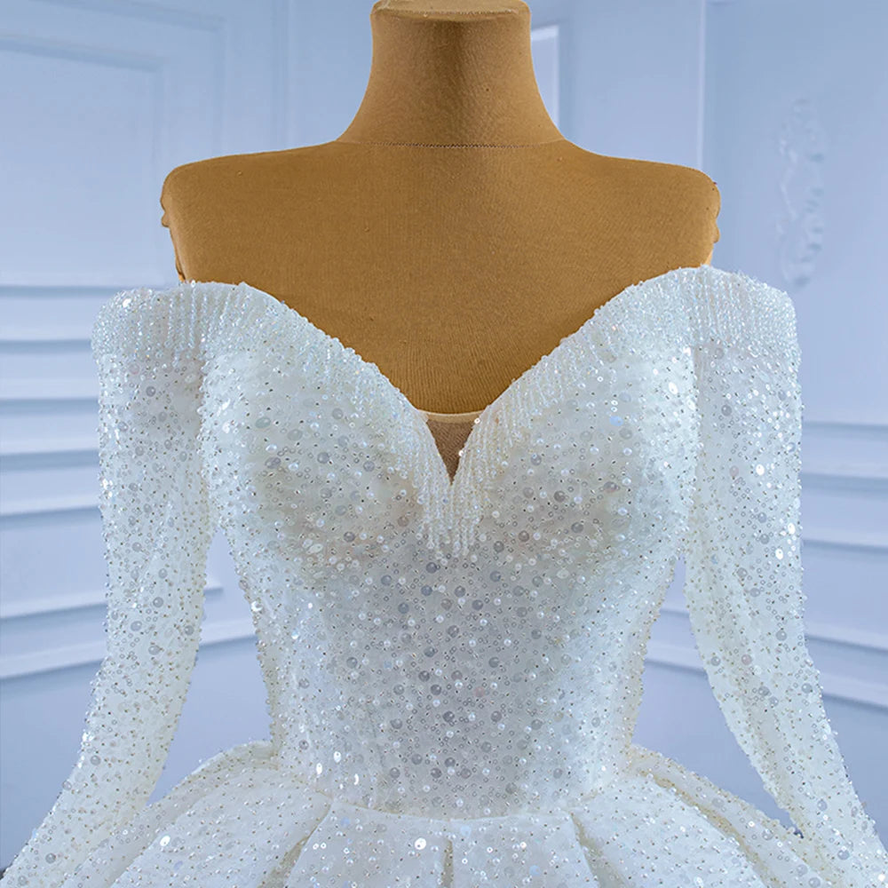 Pearls Sequins Ball Gown Wedding Dress