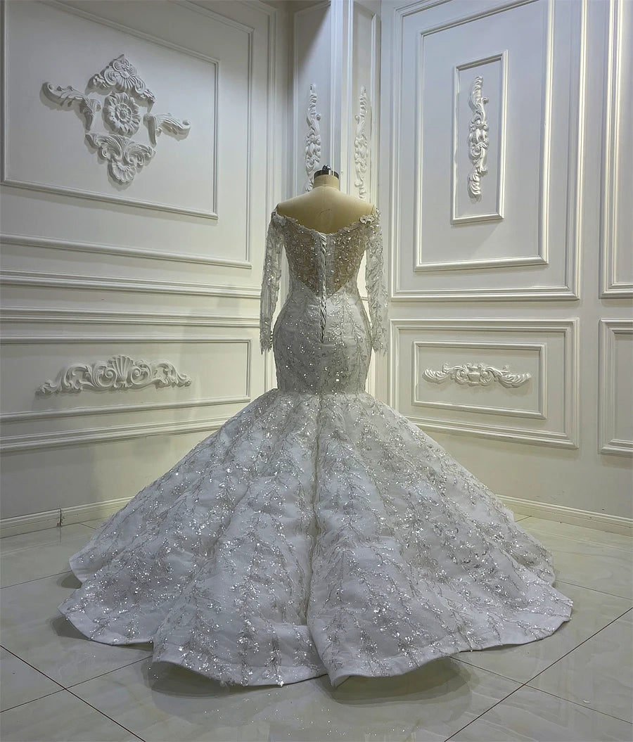 Off The Shoulder Full Sequin Lace Dress