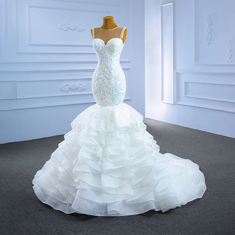 Customized White Fish Tail Lace Wedding Dress