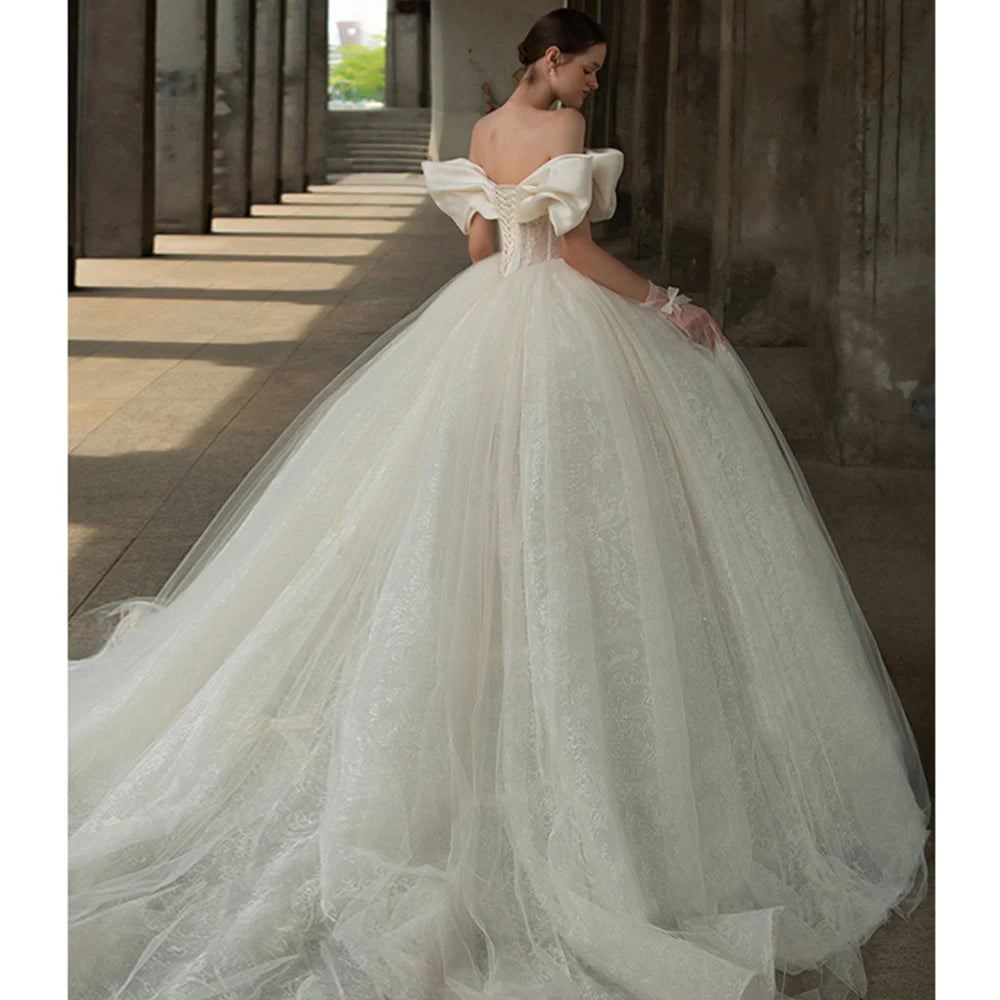 Satin Bow Shiny Ball Gown