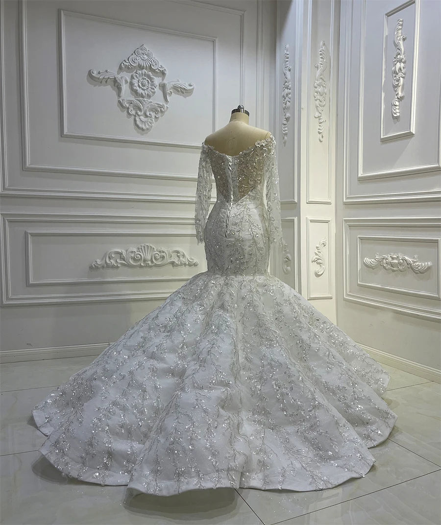 Off The Shoulder Full Sequin Lace Dress