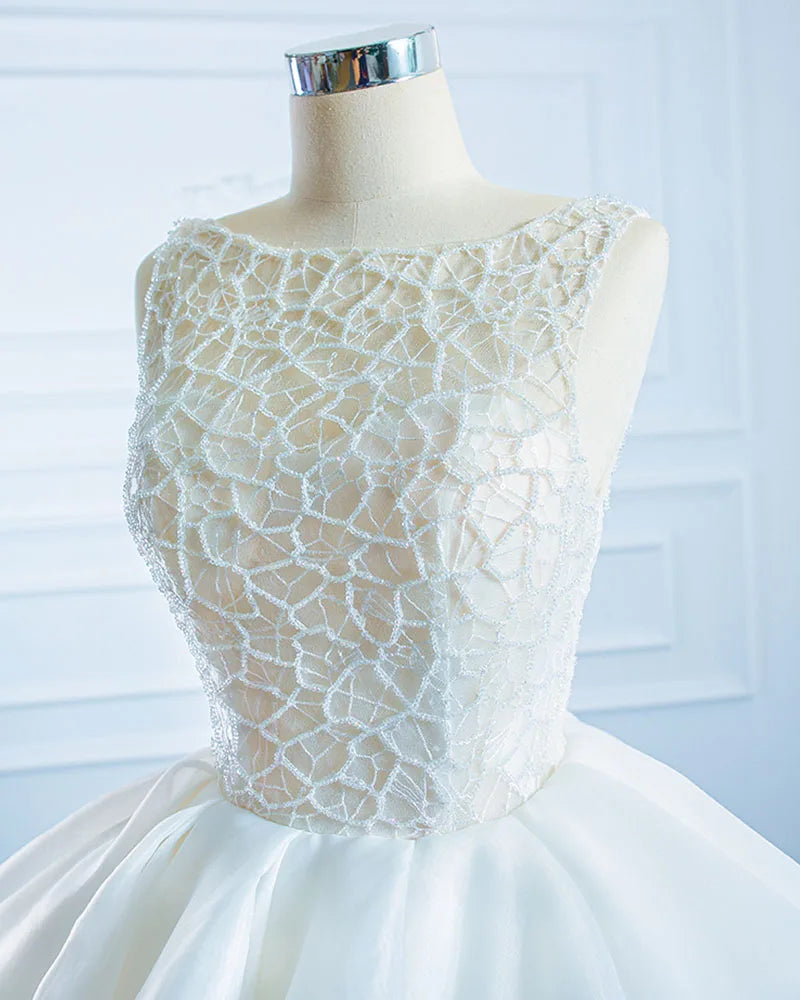 Shiny Beaded Tiered Skirt Princess Ball Gown Wedding