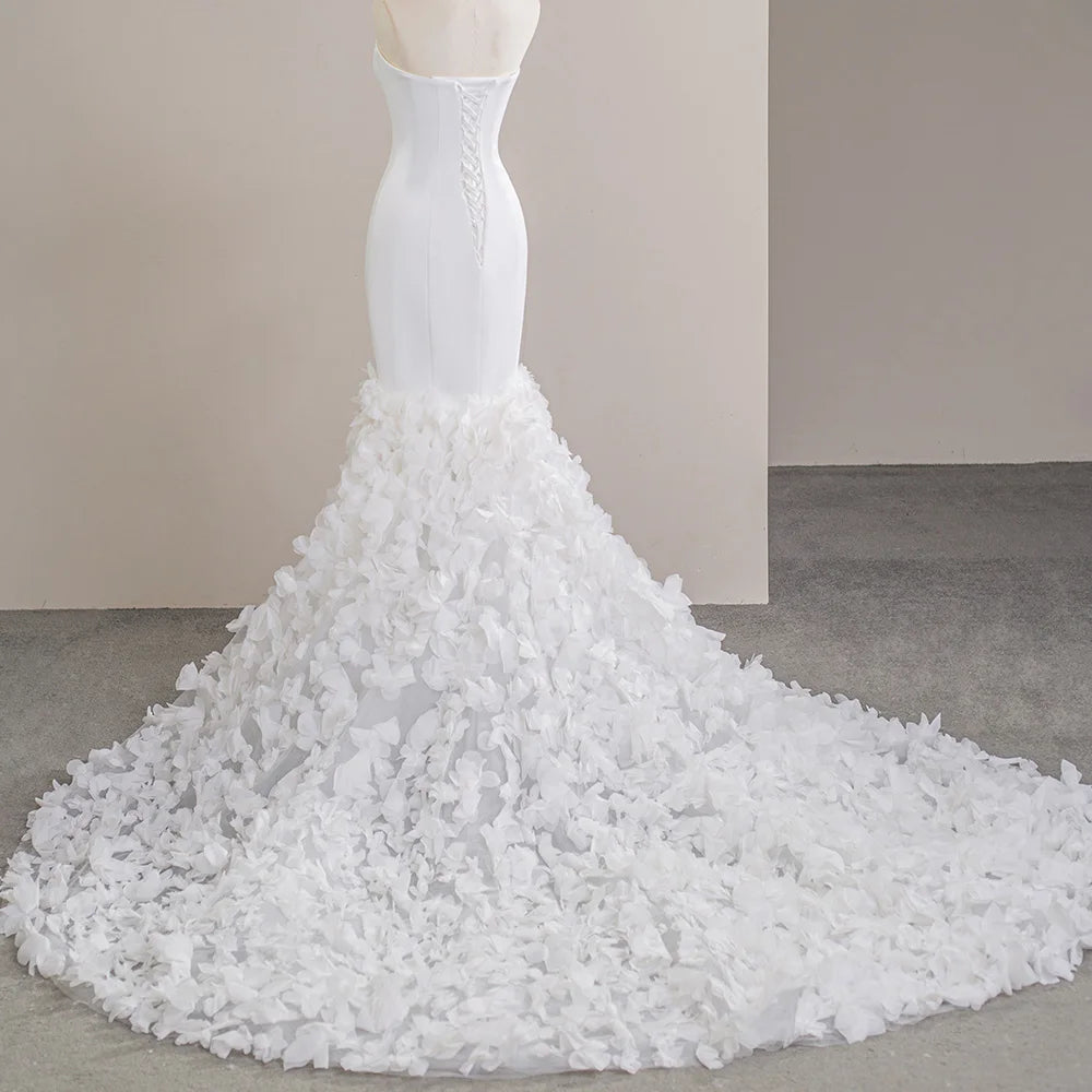 Lace Up Strapless First-Satin Mermaid Wedding Dresses